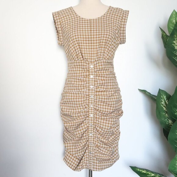 CODE X MODE Sleeveless Gingham Plaid Ruched Button Front Summer Mini Dress XS - Picture 3 of 11